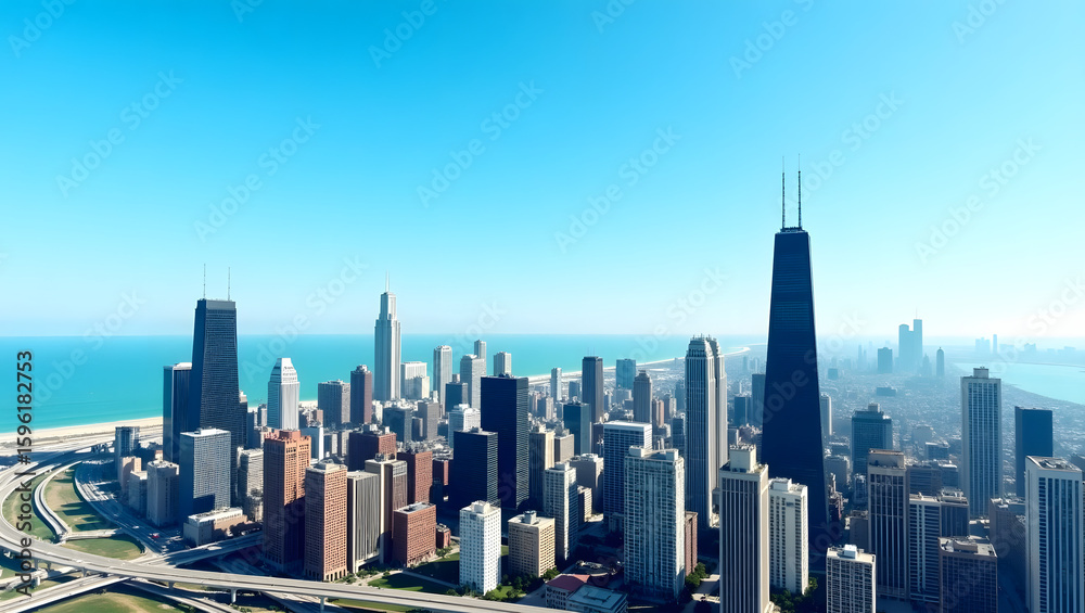Fototapeta premium Chicago skyline with John Hancock Center and Lake Michigan