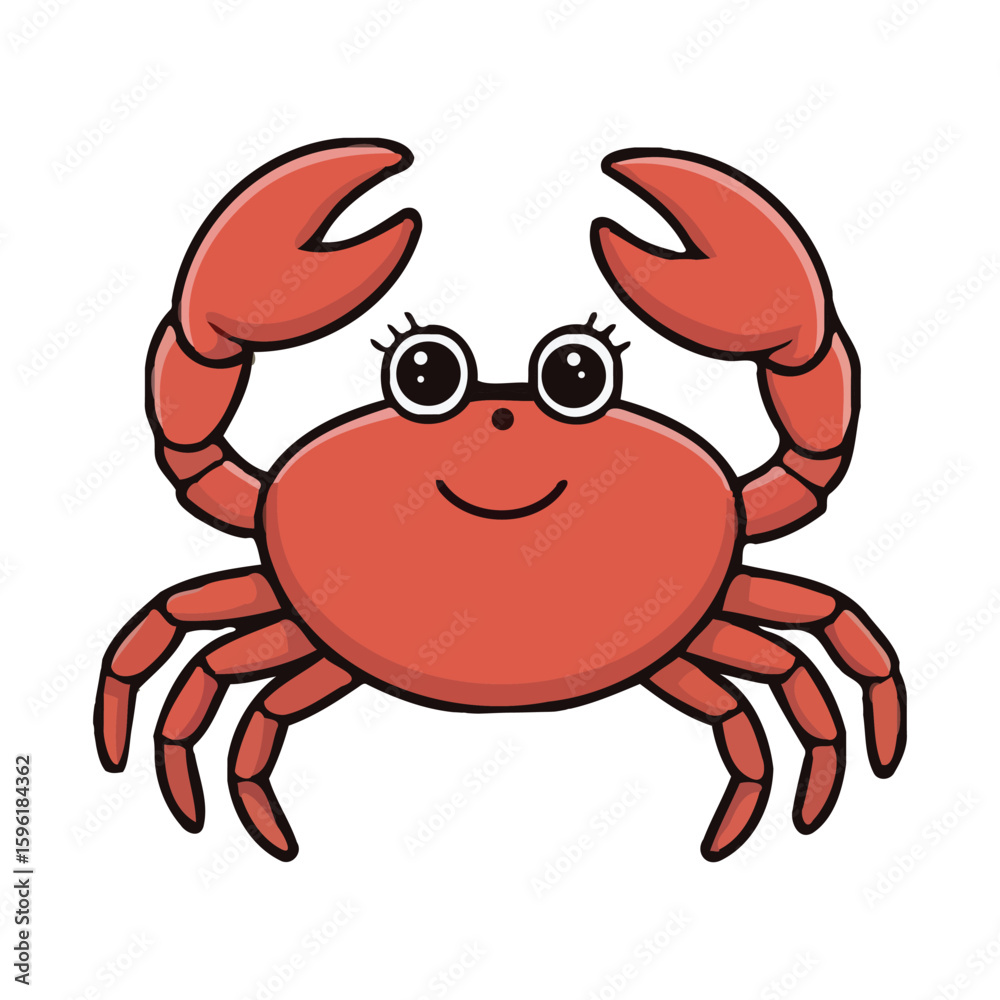 Fototapeta premium Happy red crab with big claws ocean animal