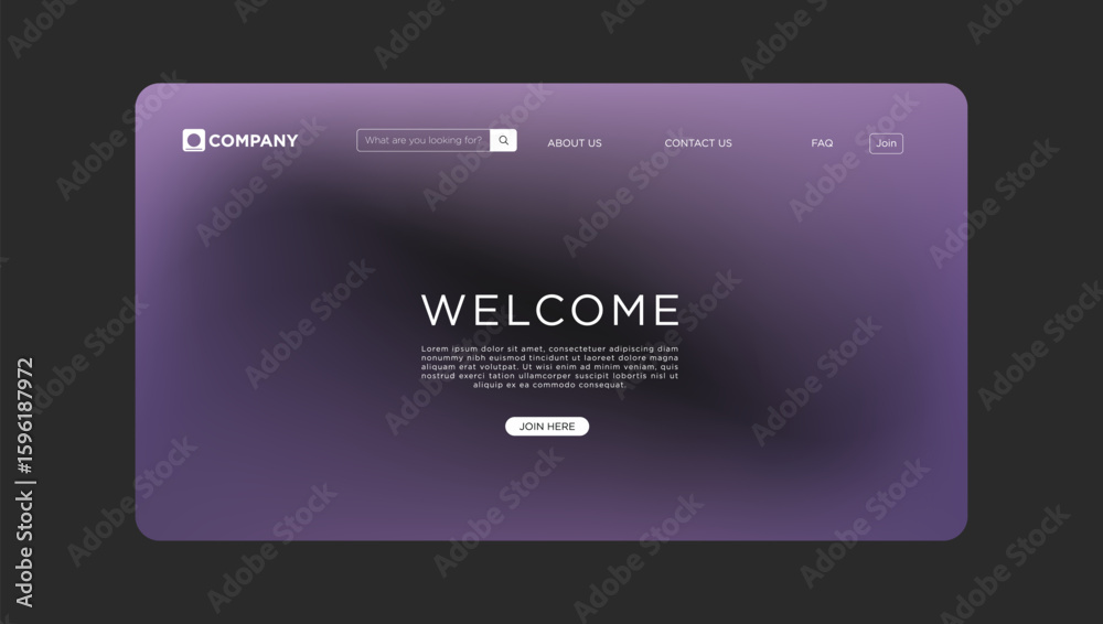 Fototapeta premium Website Landing Page Design Purple Gradient, Welcome Message, Join Button