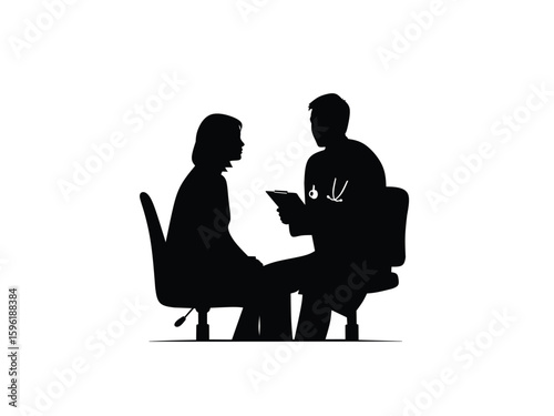 silhouette of a doctor examining a patient isolated with white background