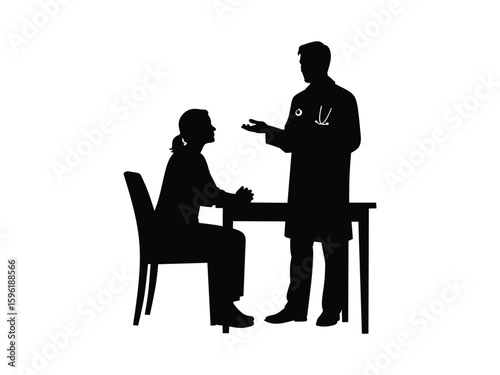 silhouette of a doctor examining a patient isolated with white background, patient consultation with doctor 