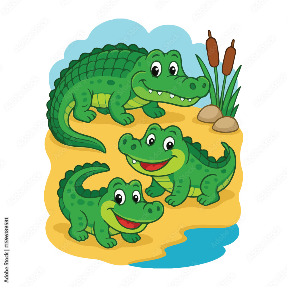 Obraz premium Cute alligator cartoon on white background vector