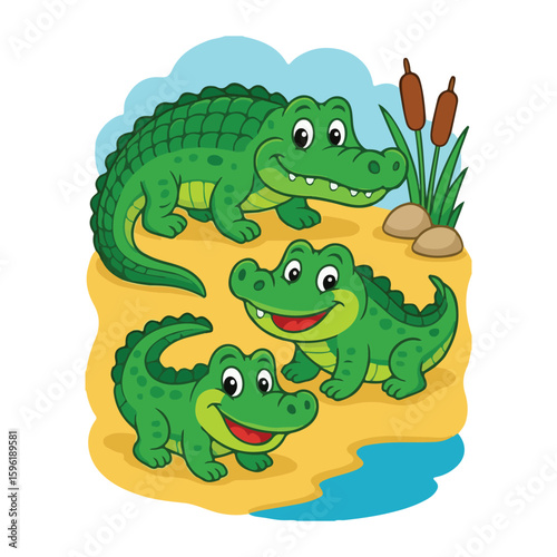 Cute alligator cartoon on white background vector