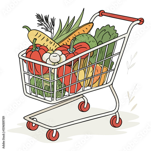 Grocery shopping cart filled with fresh vegetables healthy eating food market organic produce supermarket purchase