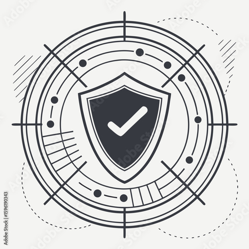Security shield check mark icon for data protection and antivirus with abstract geometric background design