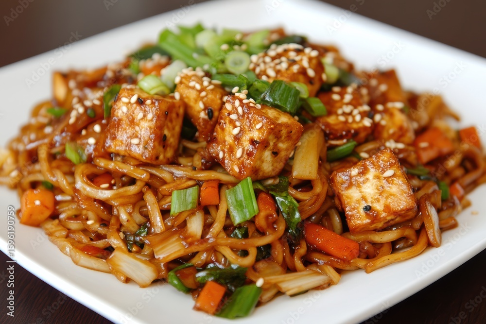 Delicious Sesame Tofu Noodles with Savory Sauce and Vibrant Vegetables: A Culinary Delight Delicious Sesame Tofu Noodles with Savory Sauce and Vibrant Vegetables: A Culinary Delight
