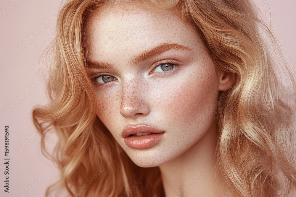 Close-up portrait of a woman with beautiful, wavy hair and delicate features. Close-up portrait of a woman with beautiful, wavy hair and delicate features.
