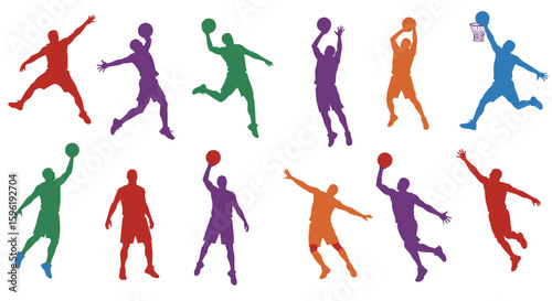 Colorful Hoops Athletes in Action Icon Collection
