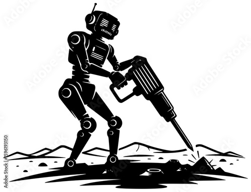 Jackhammer breaking concrete on city street tunnel and mars vibrating in antarctica ruins and manhole with safety gear rainy shift and construction exhibit for power and infrastructure