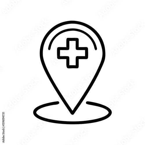 Medical location pin with cross icon