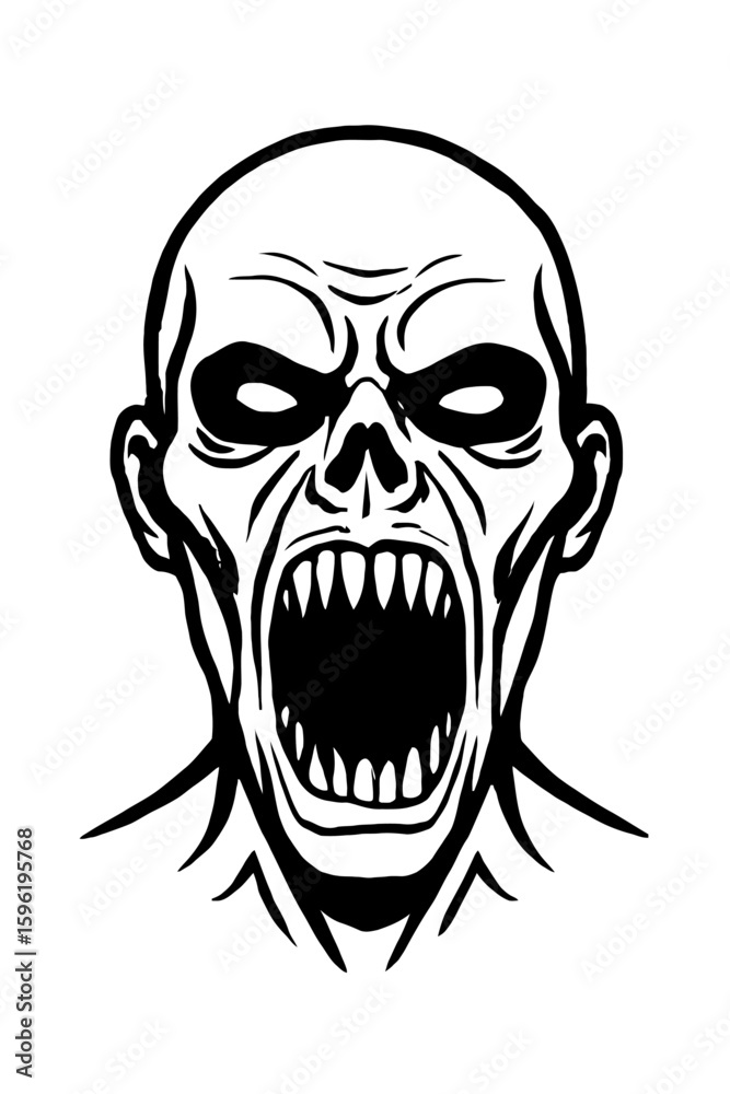Fototapeta premium Screaming Zombie Monster Face Vector - Horror and Undead Creature Illustration