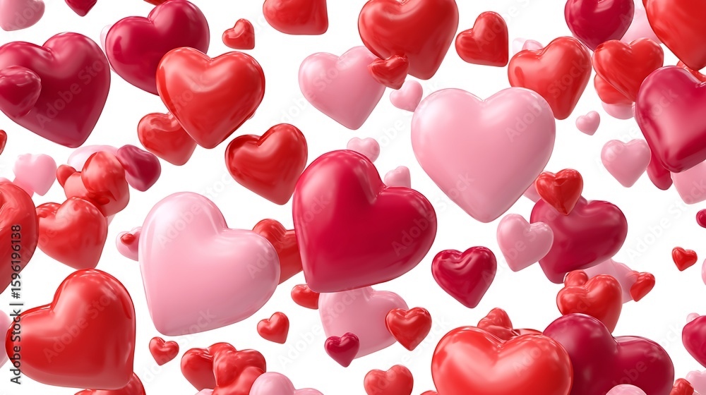 A vibrant collection of red and pink heart shaped balloons A vibrant collection of red and pink heart shaped balloons