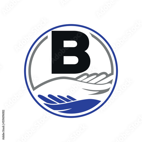 B Letter With Hand Care Symbol Logo