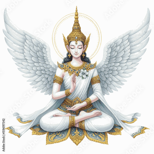 Celestial Bloom: Thai angels isolated watercolor vector illustration svg