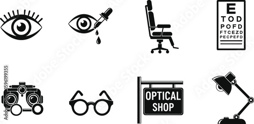 Vintage vector music icon set with headphones, glasses, and a chart design