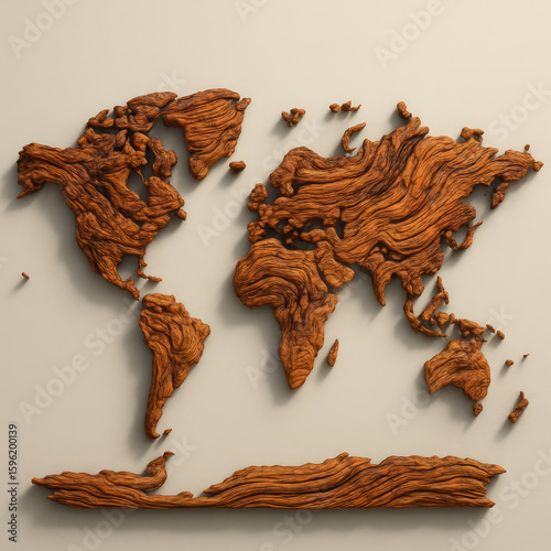 Wooden world map with deep texture