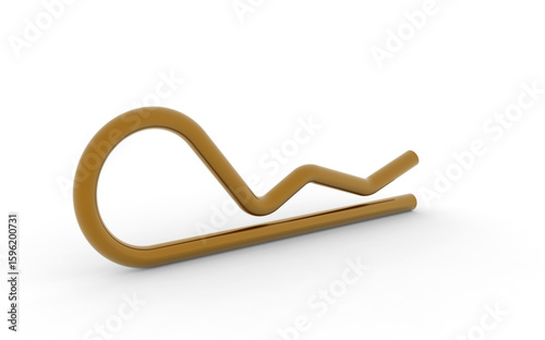 Polished golden cotter pin with elegant curves and unique zigzag pattern on white background. 3D rendered.