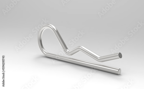 Sleek metallic cotter pin with smooth curves and zigzag design on neutral background. 3D rendered