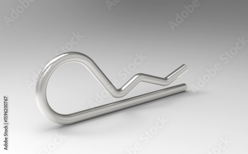 Sleek metallic cotter pin with smooth curves and zigzag design on neutral background. 3D rendered