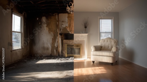 House fire damage and reconstruction
