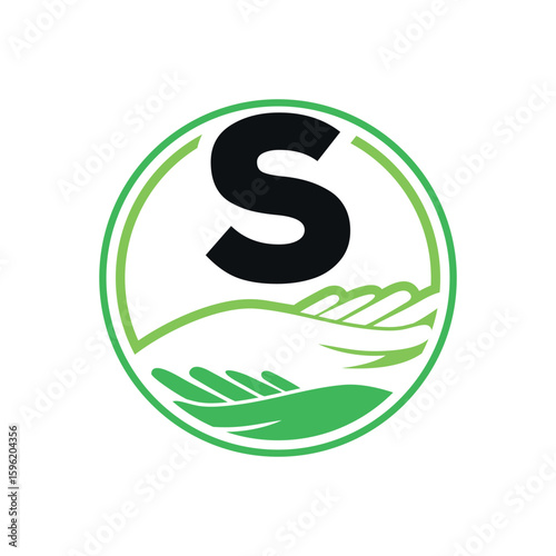S Letter With Hand Care Symbol Logo
