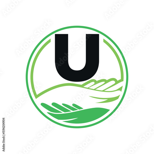 U Letter With Hand Care Symbol Logo