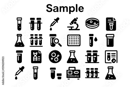 A collection of solid black icons for samples, examples, and trials
