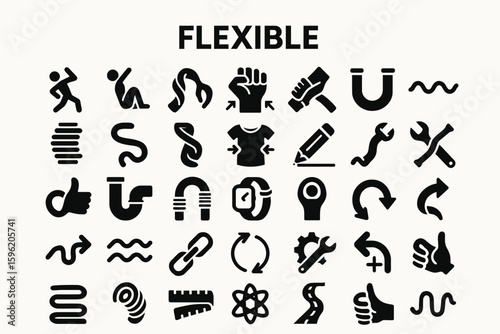 A collection of solid black icons for flexibility and adaptability