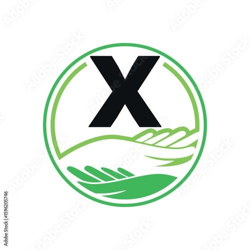 X Letter With Hand Care Symbol Logo