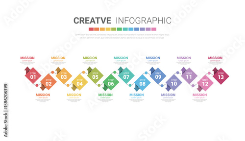 Vector Infographic design with 13 options or steps. Infographics for business concept. Can be used for presentations banner, workflow layout, process diagram, flow chart, info graph.