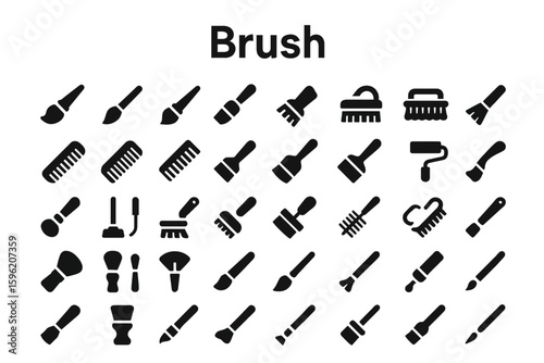 A collection of solid black icons for brushes, art, and creativity