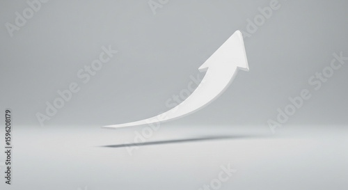 A minimalist 3D rendering of a white arrow curving upwards, representing progress and financial growth