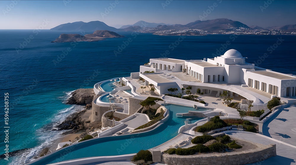 Fototapeta premium Luxurious Seaside Resort Overlooking the Aegean Sea / エーゲ海を一望するラグジュアリーな海沿いリゾート