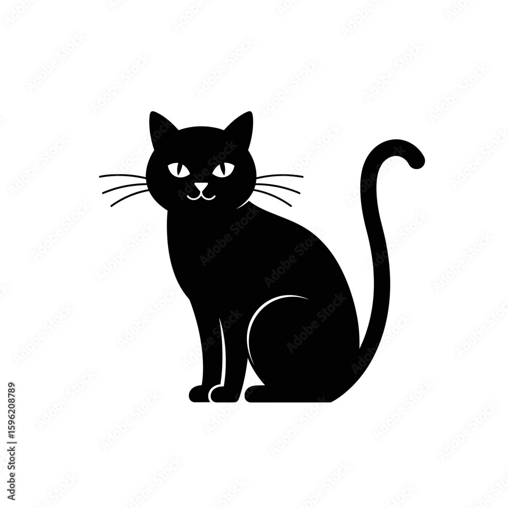 Obraz premium Silhouette of a black cat sitting with curled tail