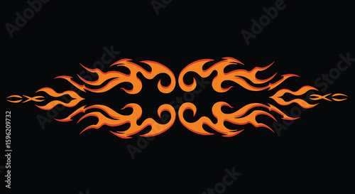 
    Tribal Flame Graphic
    Symmetrical Fire Design
    Orange and Red Inferno Art
    Edgy Hot Rod Flames
