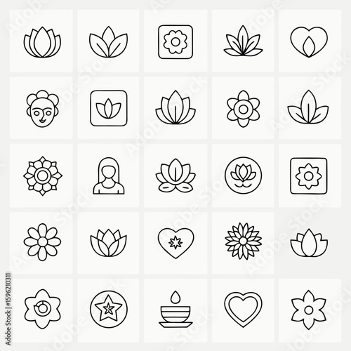 Set of 36 line icons depicting holistic wellness and nature elements line art outline