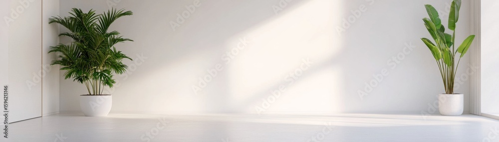 Fototapeta premium Minimalist Room with Plants, Light,Interior ,plants