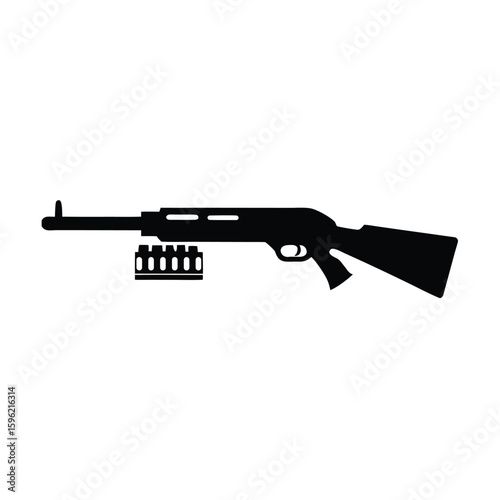 Rifle with bullet belt vector silhouette