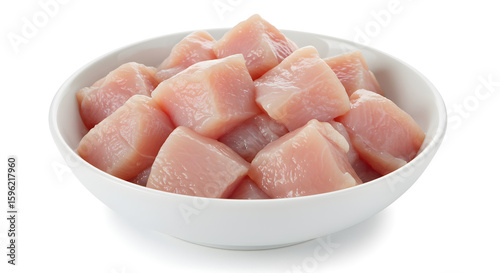 Bowl of raw chicken cubes 
