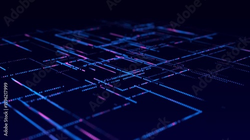Digital blue background of particles. Abstract futuristic illustration. Big data visualization. Technology dynamic dots background. 3D rendering.