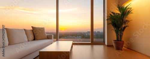 Sunrise View Apartment Sofa, Palm, Cityscape, LivingRoom ,Sunset