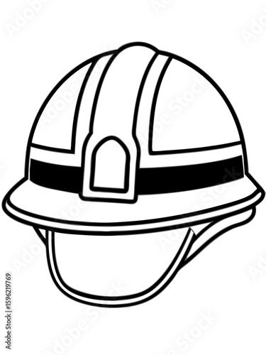 Construction hard hat in black and white line art design on a transparent background 
