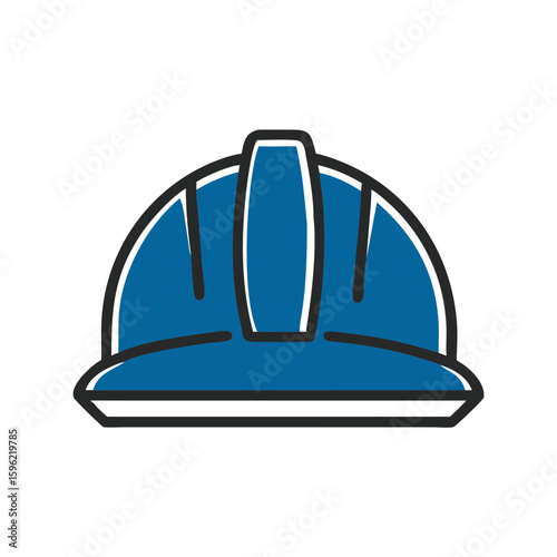 Blue construction hard hat in minimalistic style  