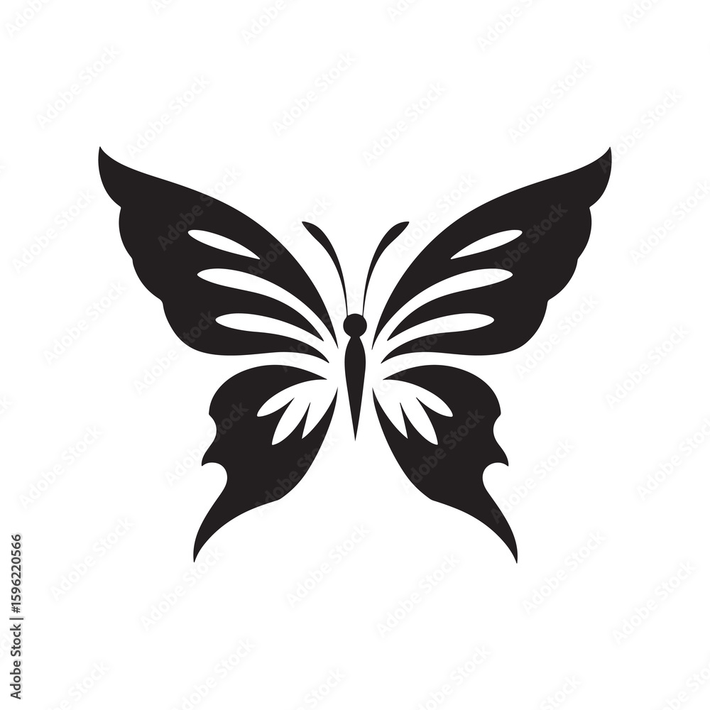 Obraz premium Butterfly Silhouette Vector Black and White Symmetrical Insect Illustration