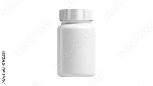 Round glossy white bottle with ribbed cap isolated On Transparent Png Background.