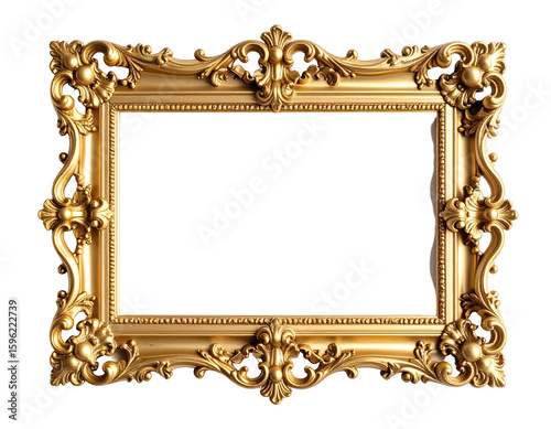 An exquisitely detailed golden picture frame showcases opulent baroque artistry and timeless elegance