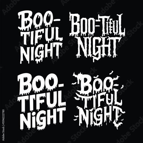 Boo Tiful Night Halloween Text Designs vector