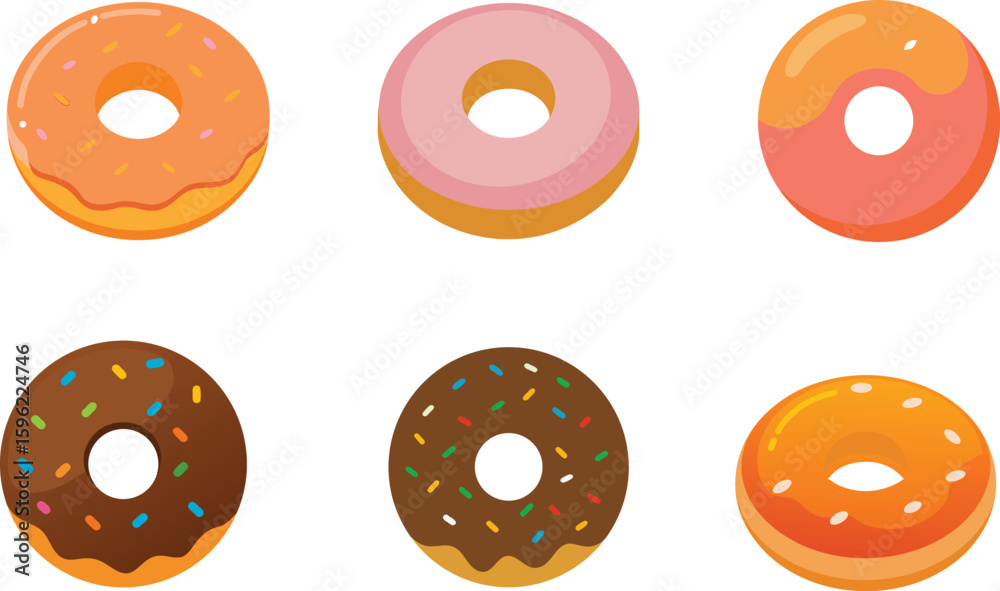 Obraz premium Donut Food Vector Illustration Set