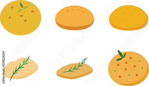 Focaccia Vector Illustration Set