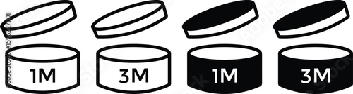 PAO symbols set. Expiration period. Period after open icons set. Cosmetic open period month 1M to 48M. Cream eu pack label for product packaging design.
